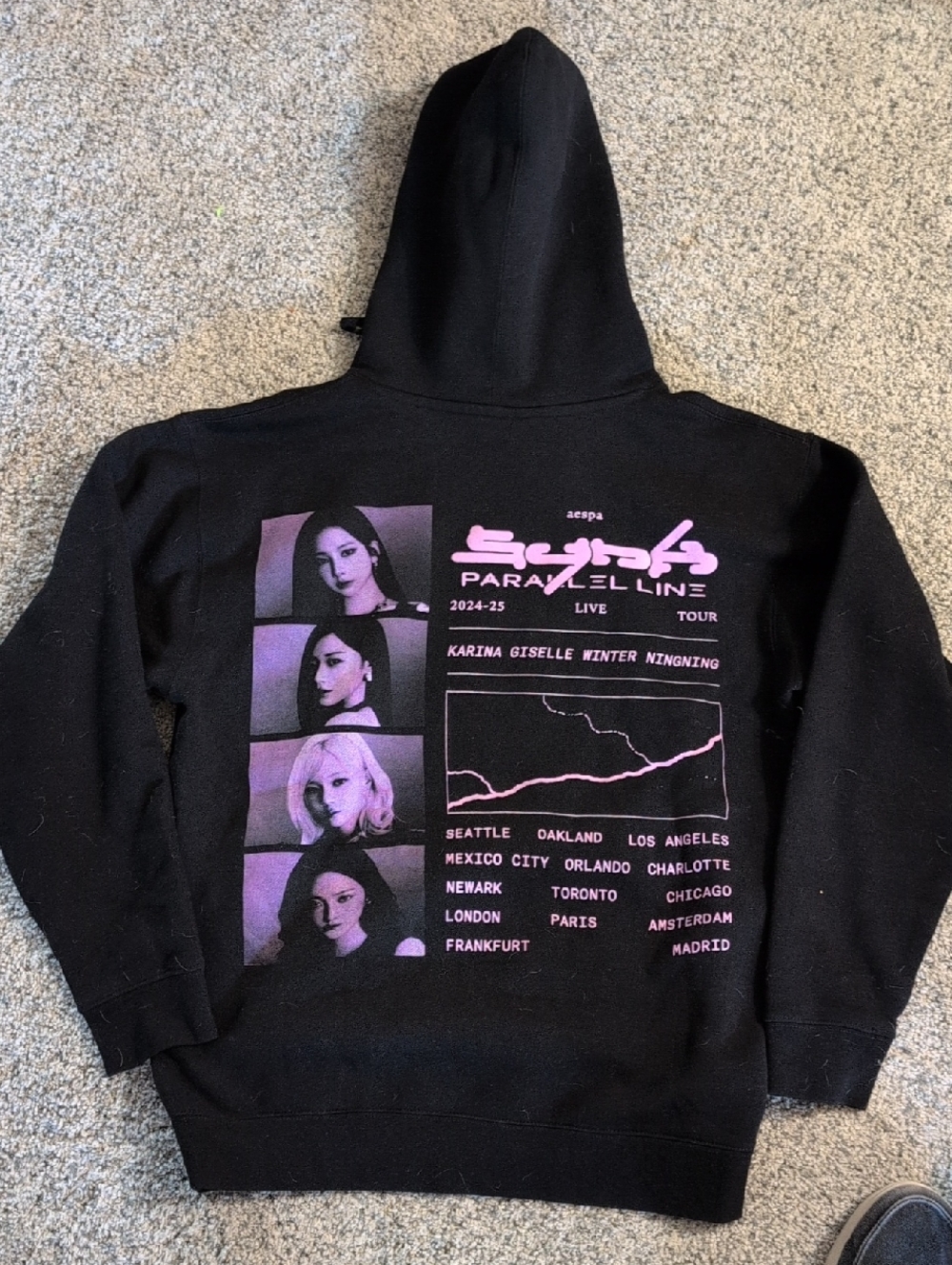 Aespa Synk: Parallel Line Tour Black Graphic Hoodie